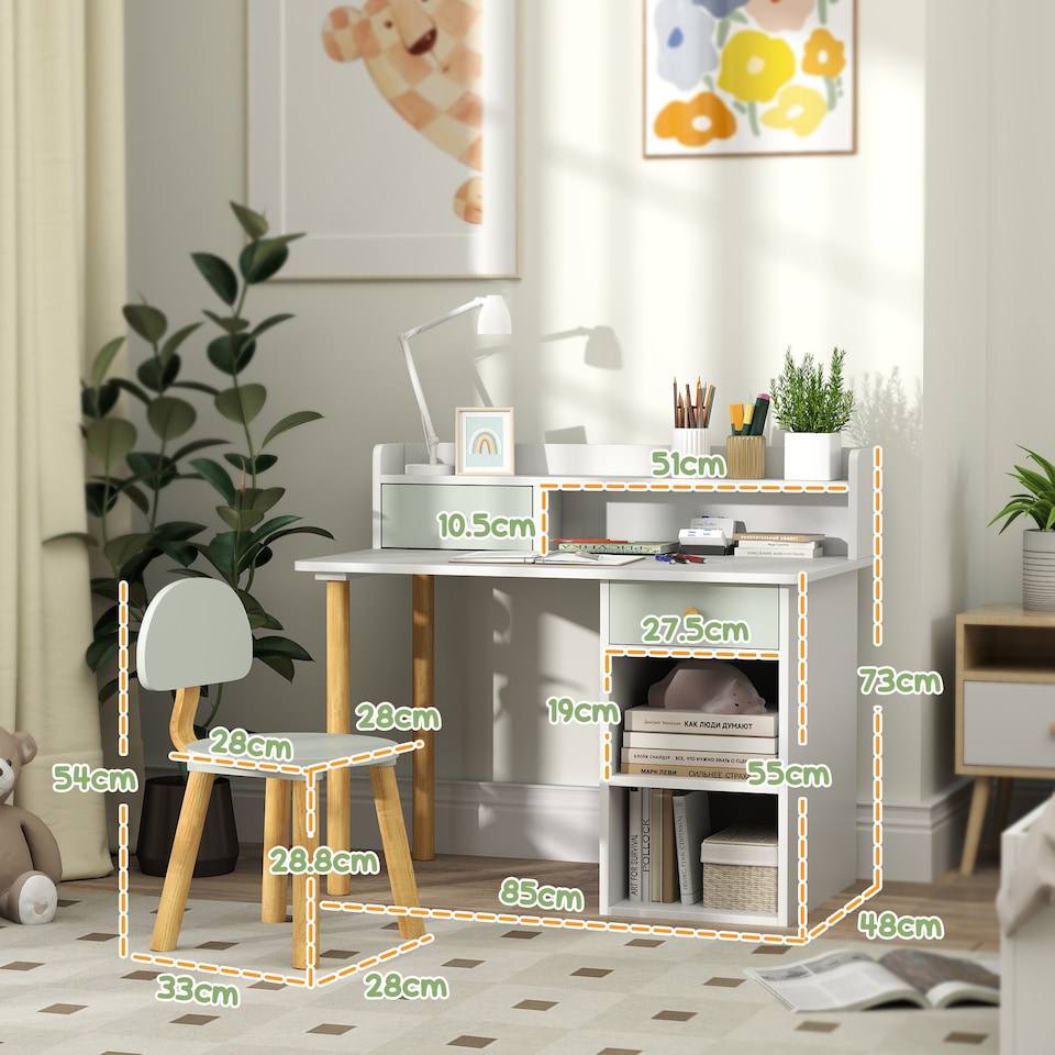image 1 of AIYAPLAY Kids Desk and Chair Set for Studying, Reading, Drawing, Green