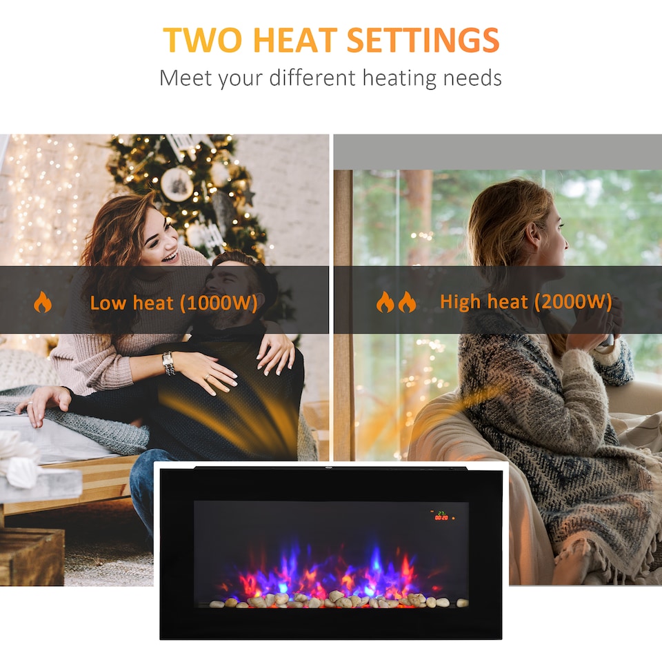 image 1 of HOMCOM 1000W/2000W LED Electric Fireplace Automatic Function Remote Timer Safe