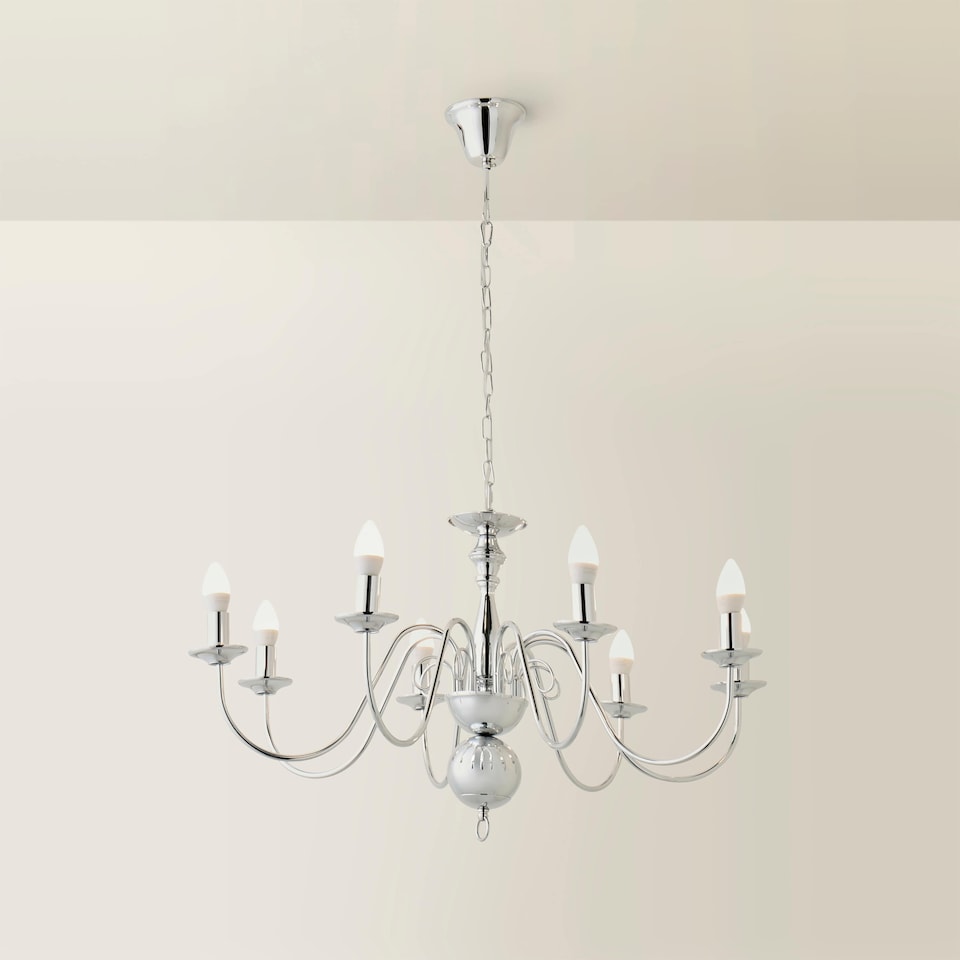 image 1 of ValueLights Gothica Flemish Style 8 Way Ceiling Light Chrome | Chrome