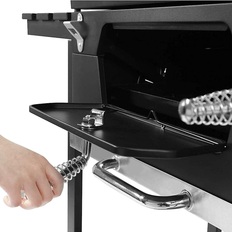 image 1 of Black Charcoal Grill BBQ Trolley Wheels Two Arm Garden Smoker Shelf Side Steel With Cover