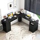 image 9 of COSTWAY 168 CM L-shaped Computer Desk w/Power Outlets Black Black
