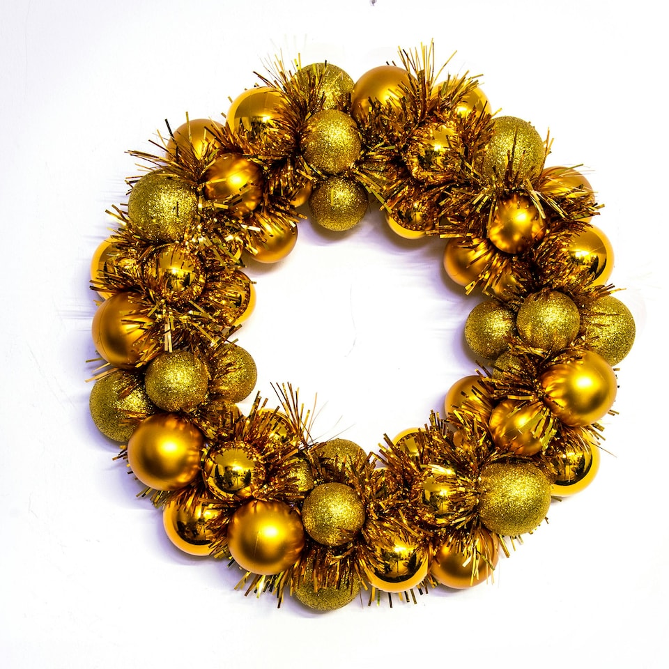 image 1 of Christmas Tree World 33cm Shatterproof Bauble Wreath - Gold