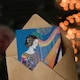 image 3 of Harpist Playing Harp Music Colourful Batik Style Birthday Card
