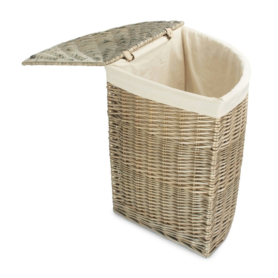 image 1 of Antique Wash Small Corner Laundry Basket | White | White