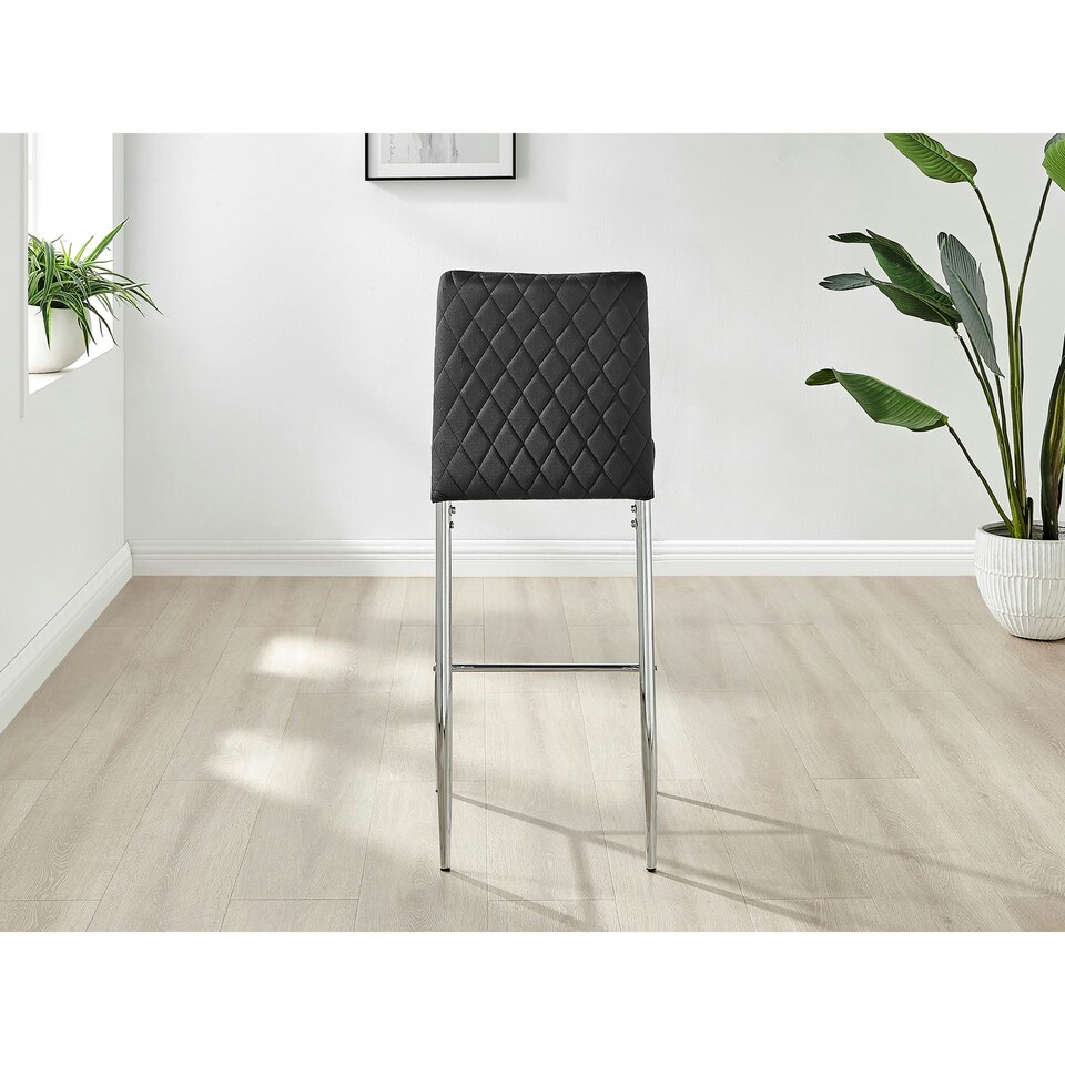 image 1 of Furniturebox 2x Milan Bar Stools Black Velvet Silver Legs