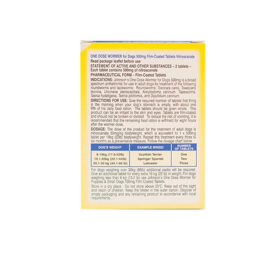 image 1 of Johnsons Veterinary Dog Easy Dose Wormer - Size 2 Mediumium Breeds 2 Tablets - Pack of 6