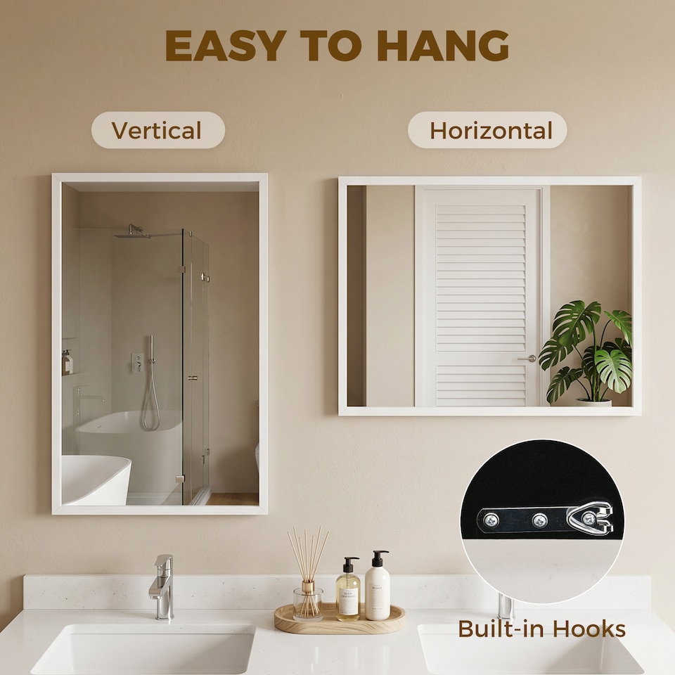image 1 of HOMCOM Wall-Mounted Bathroom Mirror, Decorative Rectangular, White