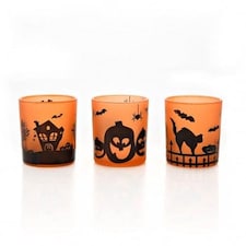 Widdop Gifts Halloween Set of 3 Frosted Orange Tea Light Holders