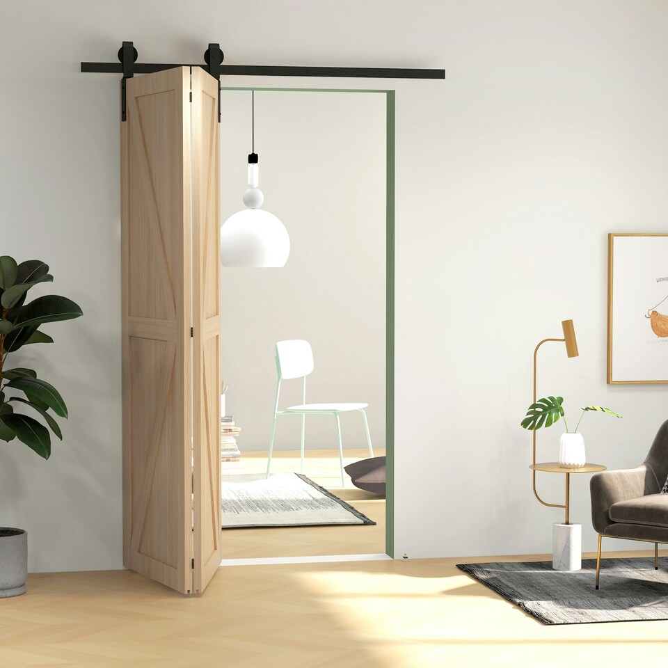 image 1 of HOMCOM 5FT/153CM Bi-Folding Sliding Barn Door Hardware Kit Sliding Door Kit | Black | 152.5cm