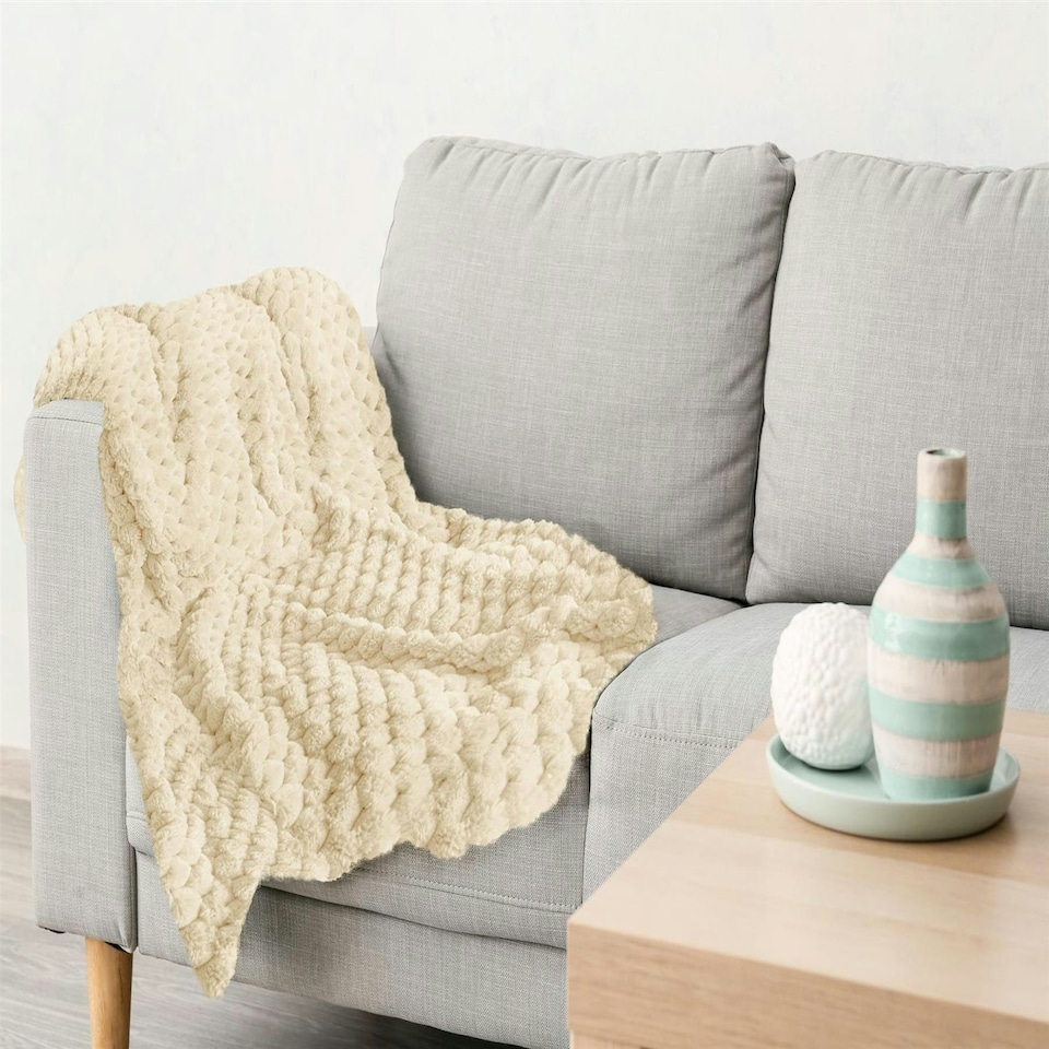 image 1 of Lush Faux Rabbit Fur Cream Throw 140x180cm