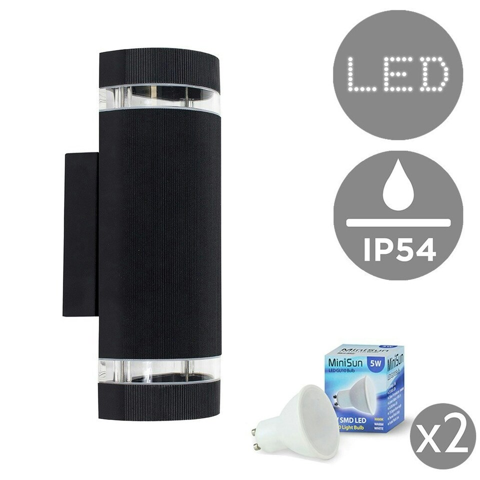 image 1 of ValueLights Black Ryston Outdoor Wall Up-Down Light with 5W Cool White Bulb