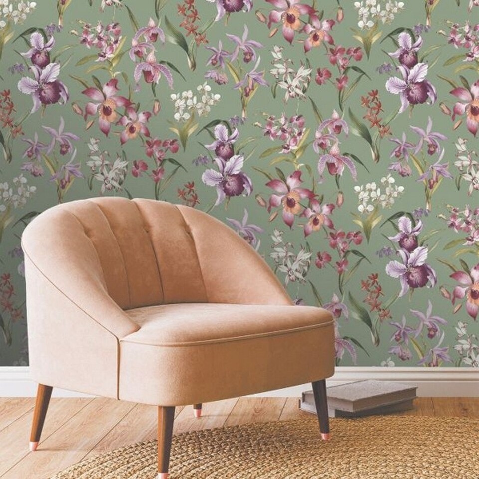 image 1 of Rasch Maya Floral Wallpaper - Sage Green - 10m x 53cm Green
