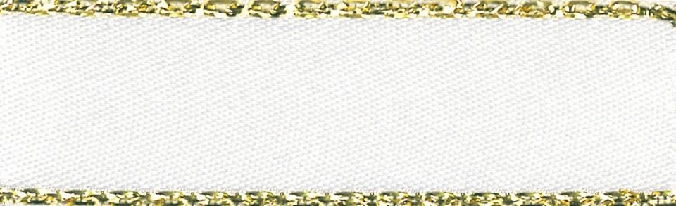 Berisfords 1 White 3mm Gold Edge Satin Ribbon (Value Roll) for Dressmaking - per 30 metre roll