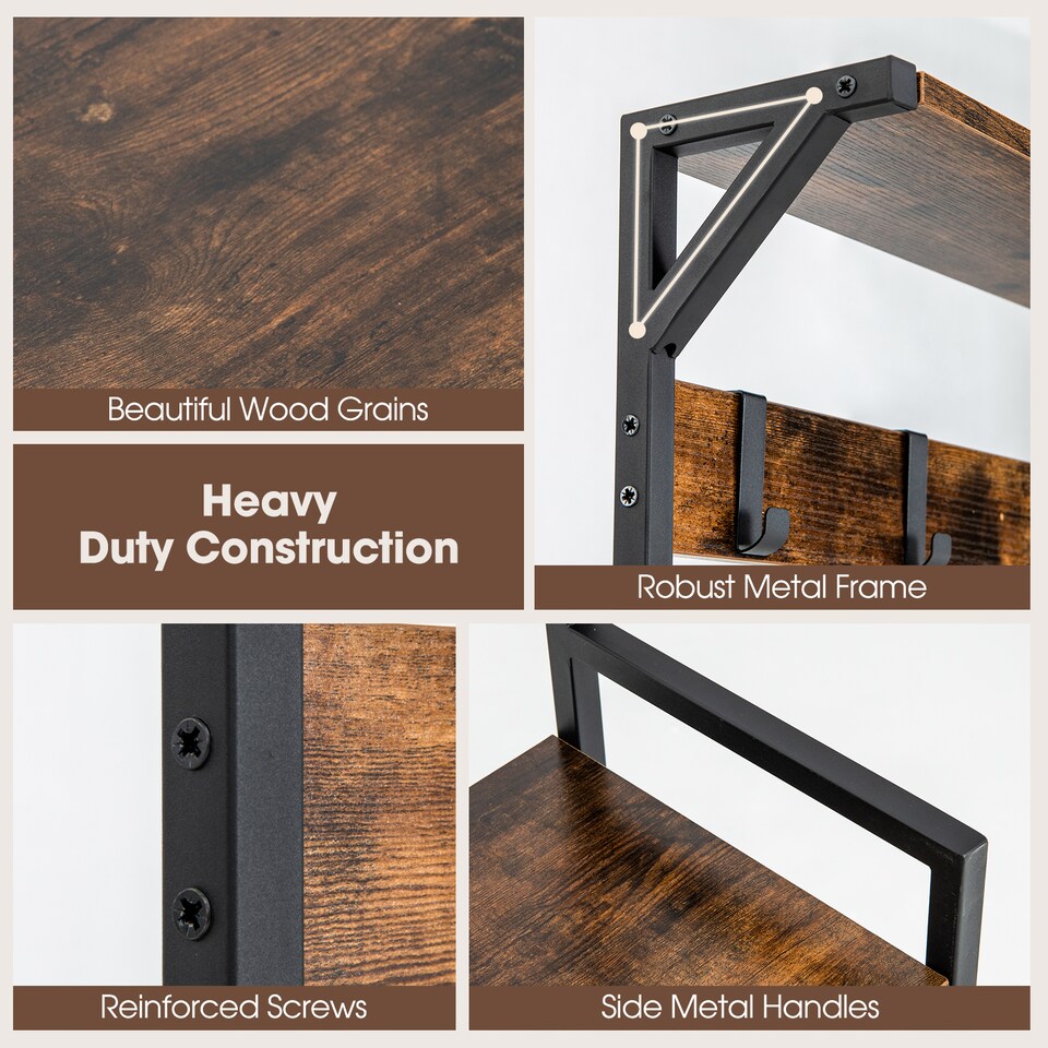 image 1 of COSTWAY 3 in 1 Coat Rack Hall Tree with Shoe Bench   Shoe Storage Coffee