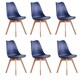 image 1 of Set of 6 Scandinavian Dining Chairs with Leather Cushions Solid Wood Legs Blue | Royal