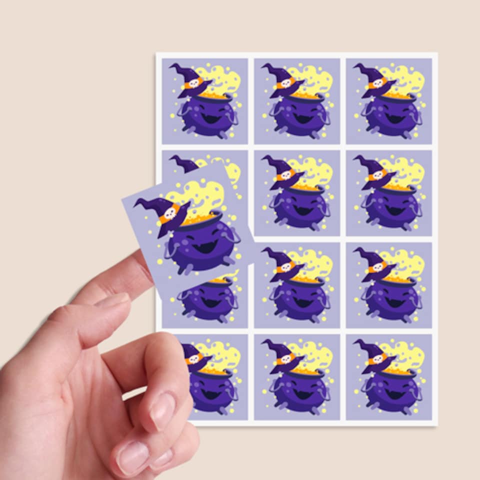 image 1 of Witchy Cauldron Halloween Square Stickers 60mm - Sheet of 12