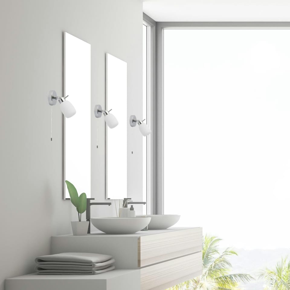 image 1 of First Choice Lighting Set of 2 Brom Chrome Opal Glass IP44 Pull Cord Bathroom Wall Spotlights Chrome