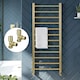 image 1 of Brushed Brass 1200 x 500mm Heated Bathroom Towel Rail Warmer Ladder Radiator with Angled Manual Valves Pair