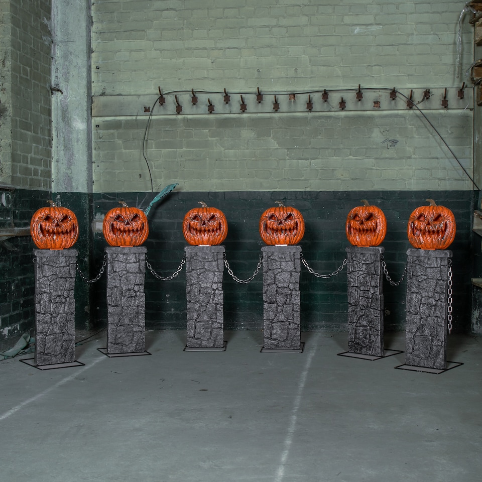 image 1 of Pack of 2: 1.2m x 91cm Battery Powered Light up Halloween Pumpkin Fence with LEDs
