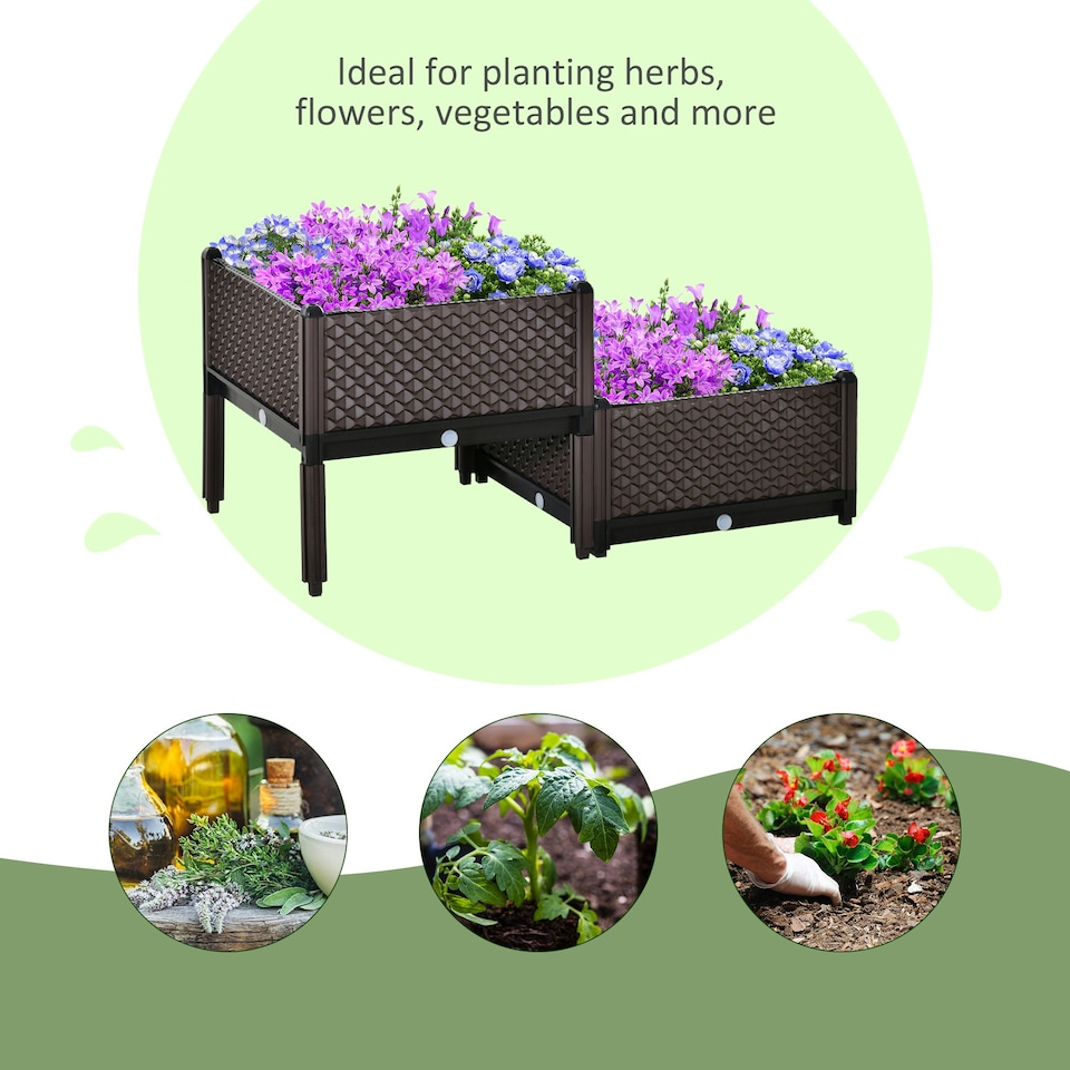 image 1 of Outsunny 2-Piece Raised Garden Bed Planter Box for Flowers, Vegetables, Herbs
