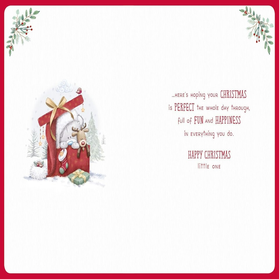 image 1 of Bear In Sleigh Baby Girl First Christmas Card