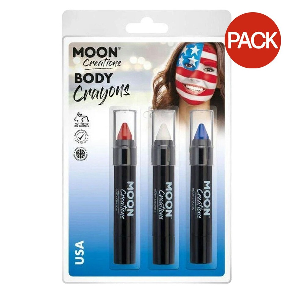 image 1 of Moon Creations Body Crayons (Pack of 3) - Red/White/Dark Blue - 13cm x 19.5cm x 2.7cm