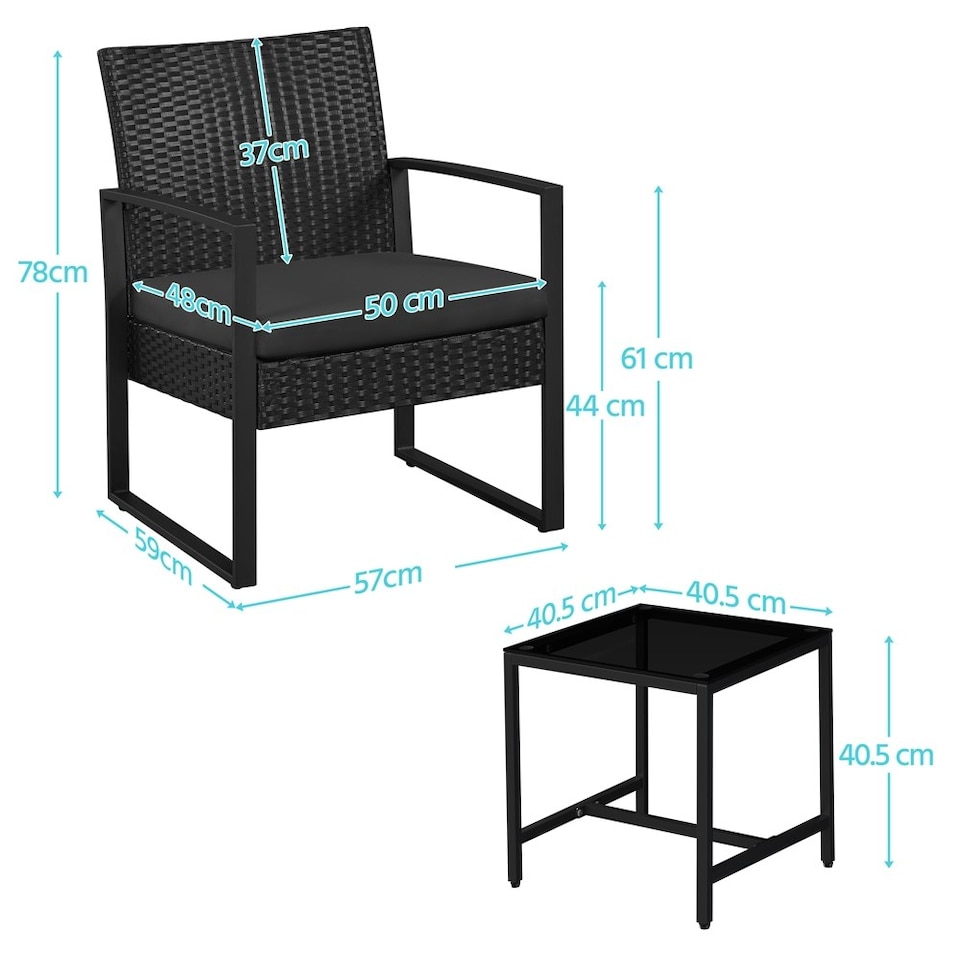 image 1 of Yaheetech 3-Piece Patio Set Rattan Chairs & Table Black