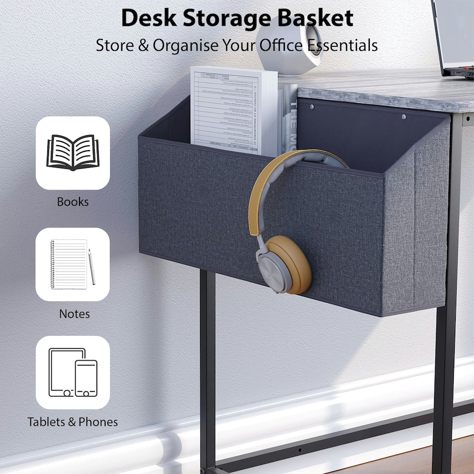 image 1 of Vida Designs Brooklyn Large Computer Desk With Storage Basket Home Office Workstation, Grey