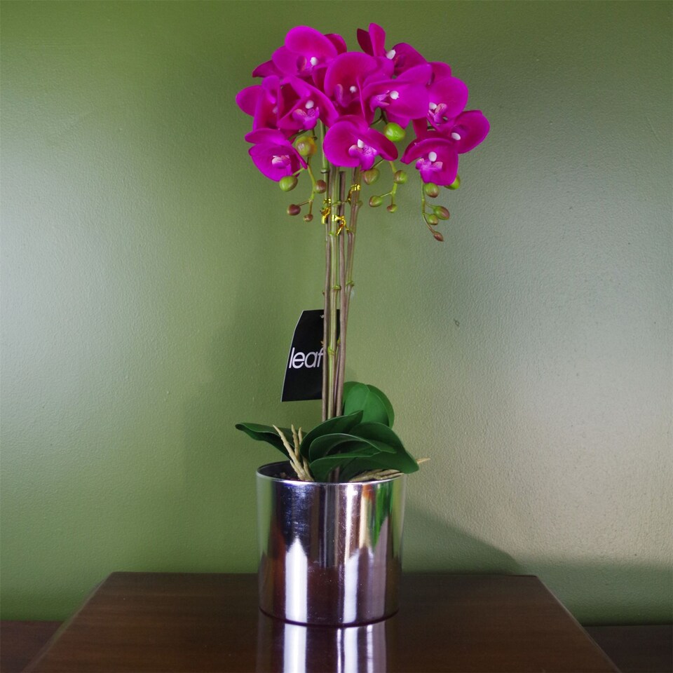 image 1 of Artificial Orchid Large Dark Pink Silver 52cm Botanik