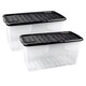 image 2 of 2 x 42L Clear Plastic Curve Storage Container With Black Lid Ideal For Home & Office Organisation Clear
