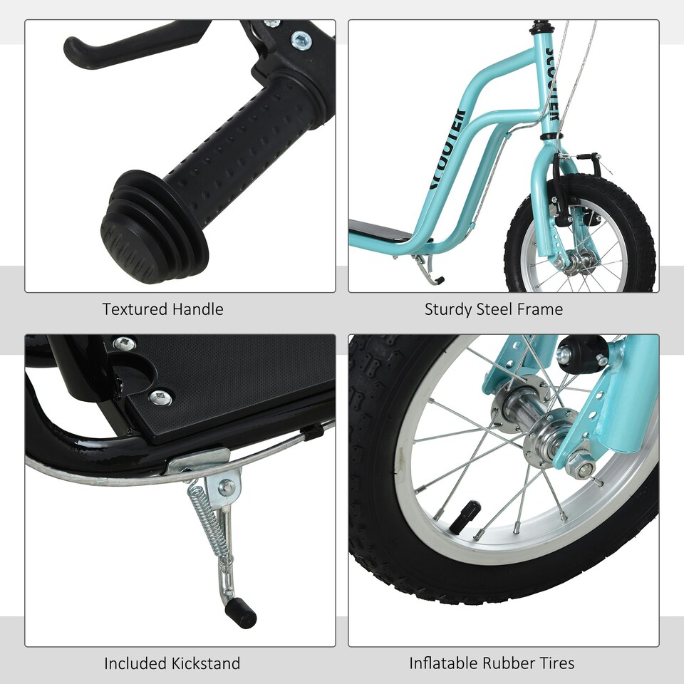 image 1 of HOMCOM 75-80cm Kids Kick Scooter w/ Adjustable Handlebar Inflatable Wheels Blue