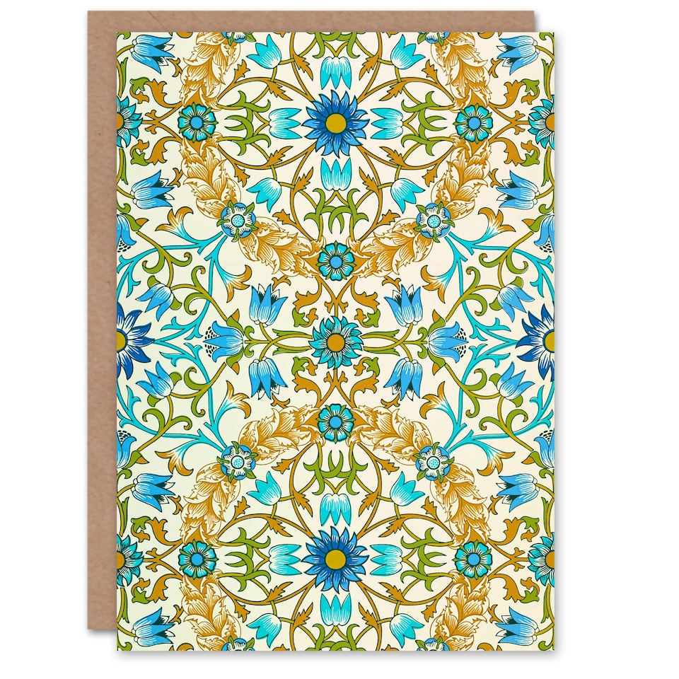 image 1 of William Morris Art Card Blue Floral Vine Pattern