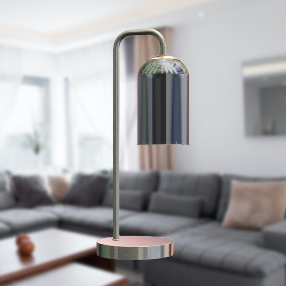 image 1 of Victoria - Satin Nickel Touch Lamp with Smoke Glass Shade Silver | Grey