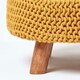 image 4 of Homescapes Mustard Large Round Cotton Knitted Footstool on Legs | Yellow | 62 x 62 x 30 cm