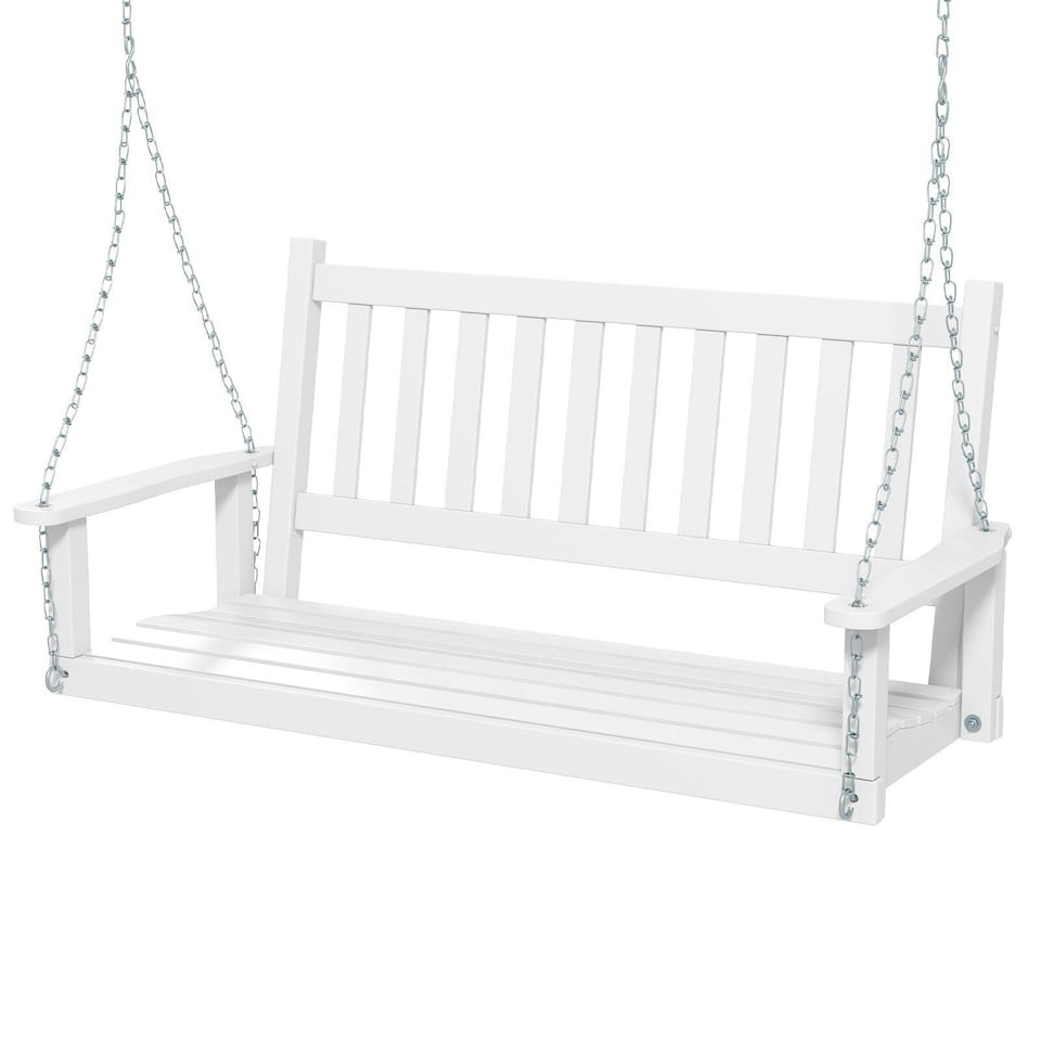 image 1 of COSTWAY 2-Person Porch Hanging Swing Chair Bench w/Back White | White