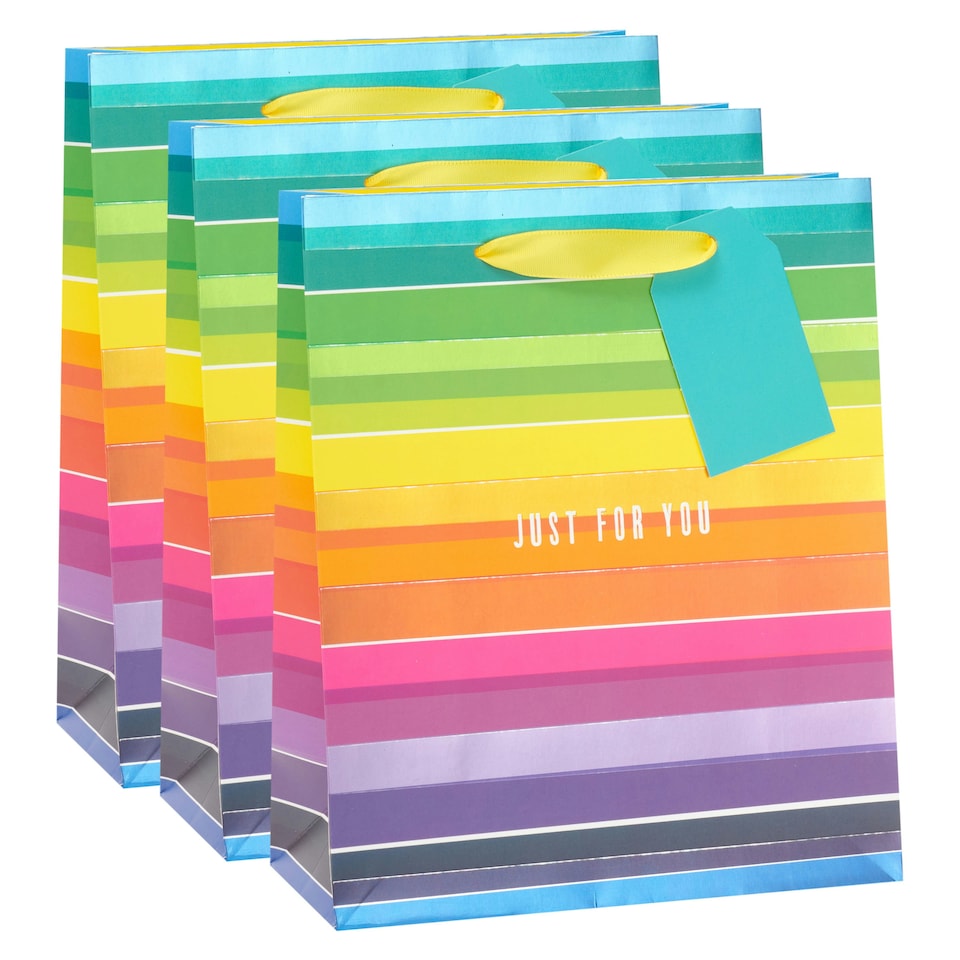 image 1 of Multipack of 3 Medium Gift Bags | Party Bags for Presents | Birthdays | For Him/Her/Friend | Rainbow Design