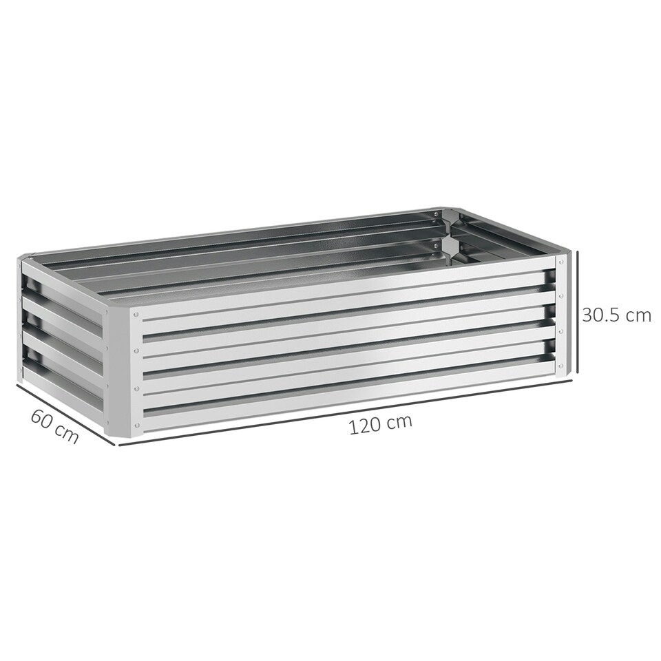 image 1 of Outsunny Raised Garden Bed Elevated Planter Box for Flowers Silver | Silver | 120 x 60 x 30.5 cm | 1
