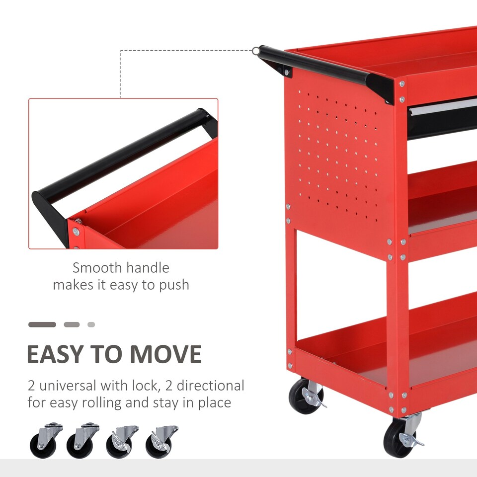image 1 of DURHAND 3-tier Tool Trolley Cart Roller Cabinet Garage Workshop with Drawer