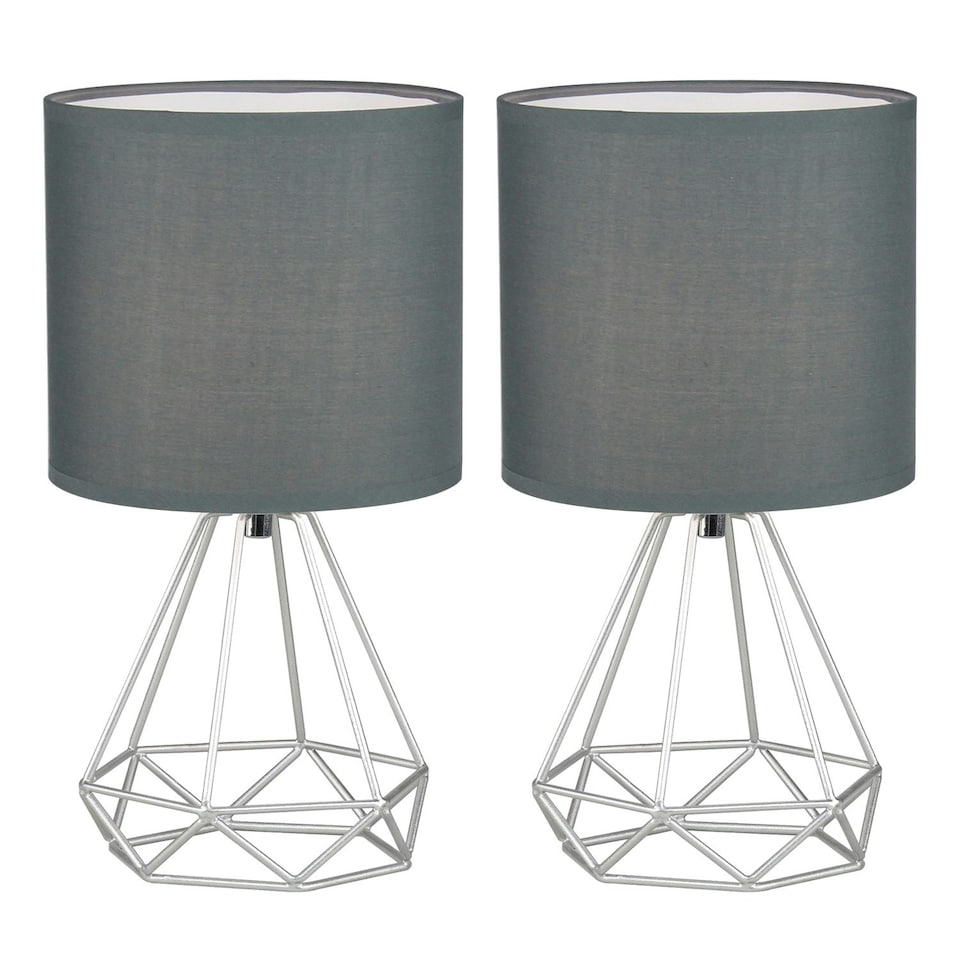 image 1 of First Choice Lighting Set of 2 Christie Silver Geometric Lamps Silver | Grey