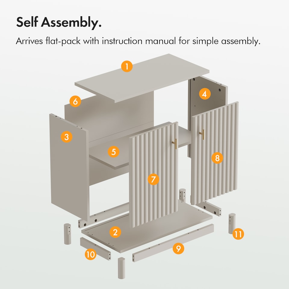 image 1 of Vonhaus Victoria Stone Bathroom Storage Cabinet with Fluted Texture Doors