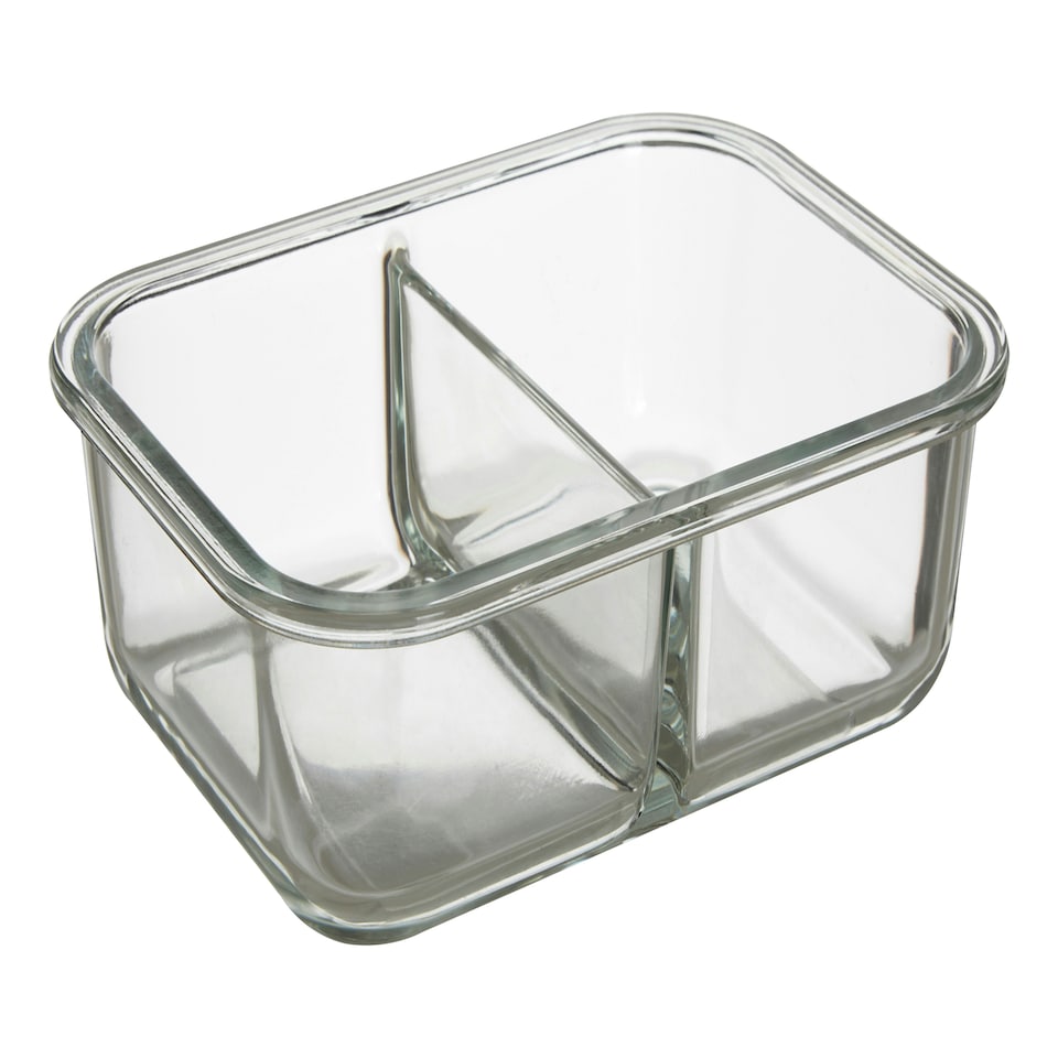 image 1 of Interiors by Premier 2-Section Square Glass Container with Lid – 1040ml, Borosilicate Glass with Airtight Silicone Seal