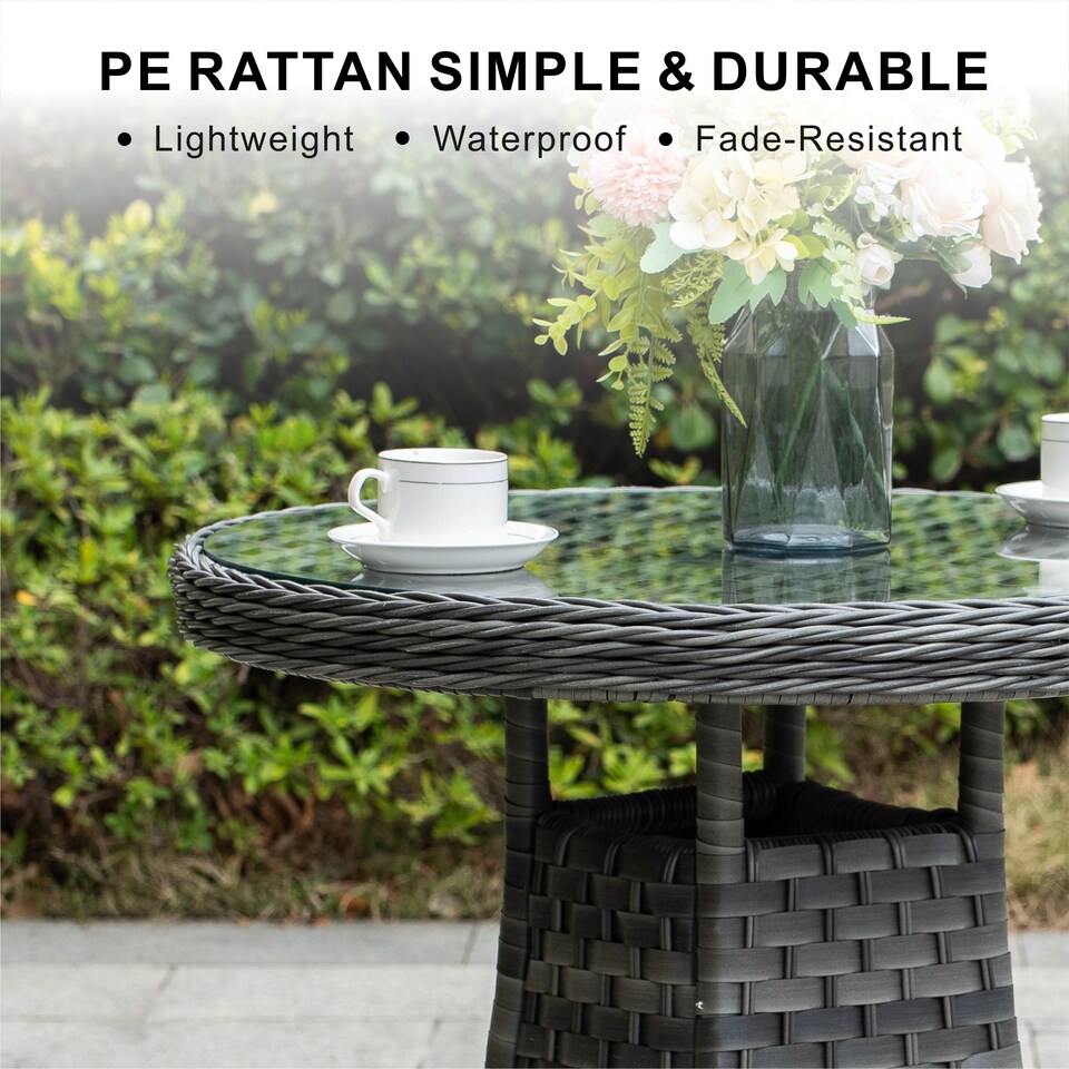 image 1 of Direct Wicker Garden Aluminum Rattan Bistro Set, Round Table and 2 Armchairs