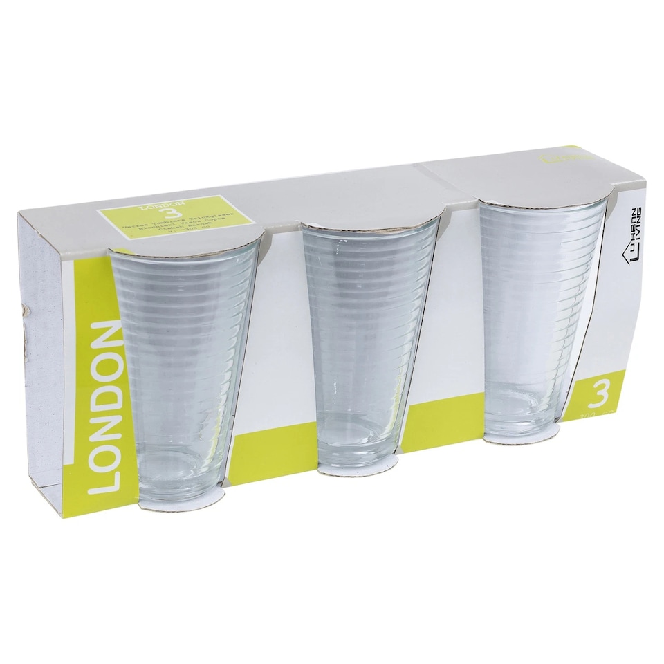 image 1 of 300ml Drinking Glasses Sets Glassware Cup Patterned Water Juice Cocktail Tumbler | Clear | Clear | Set of 12 London