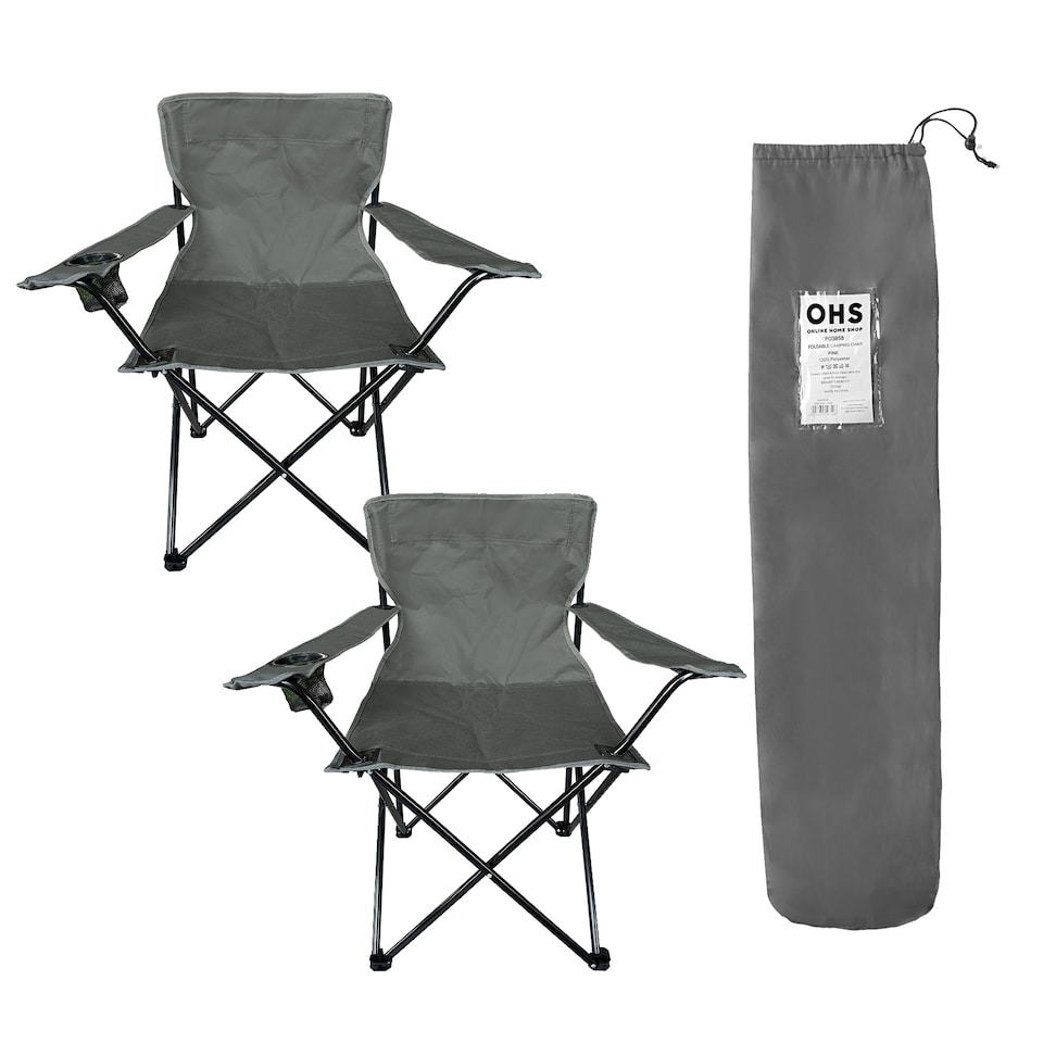 image 1 of OHS 2 Pack Lightweight Folding Camping Chair With Cup Holder Portable Outdoor Garden Travel