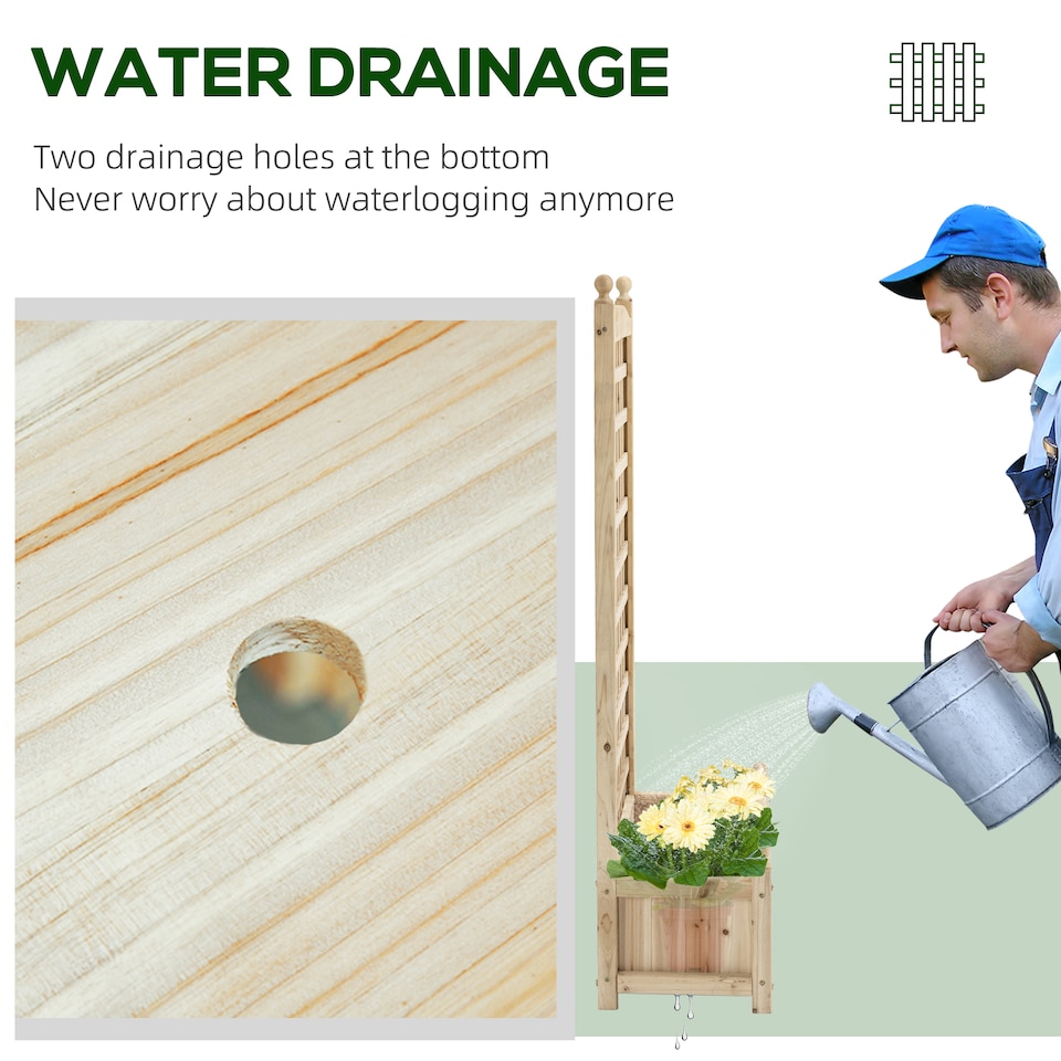 image 1 of Outsunny Raised Garden Bed with Trellis Garden Planters Indoor Outdoor Natural