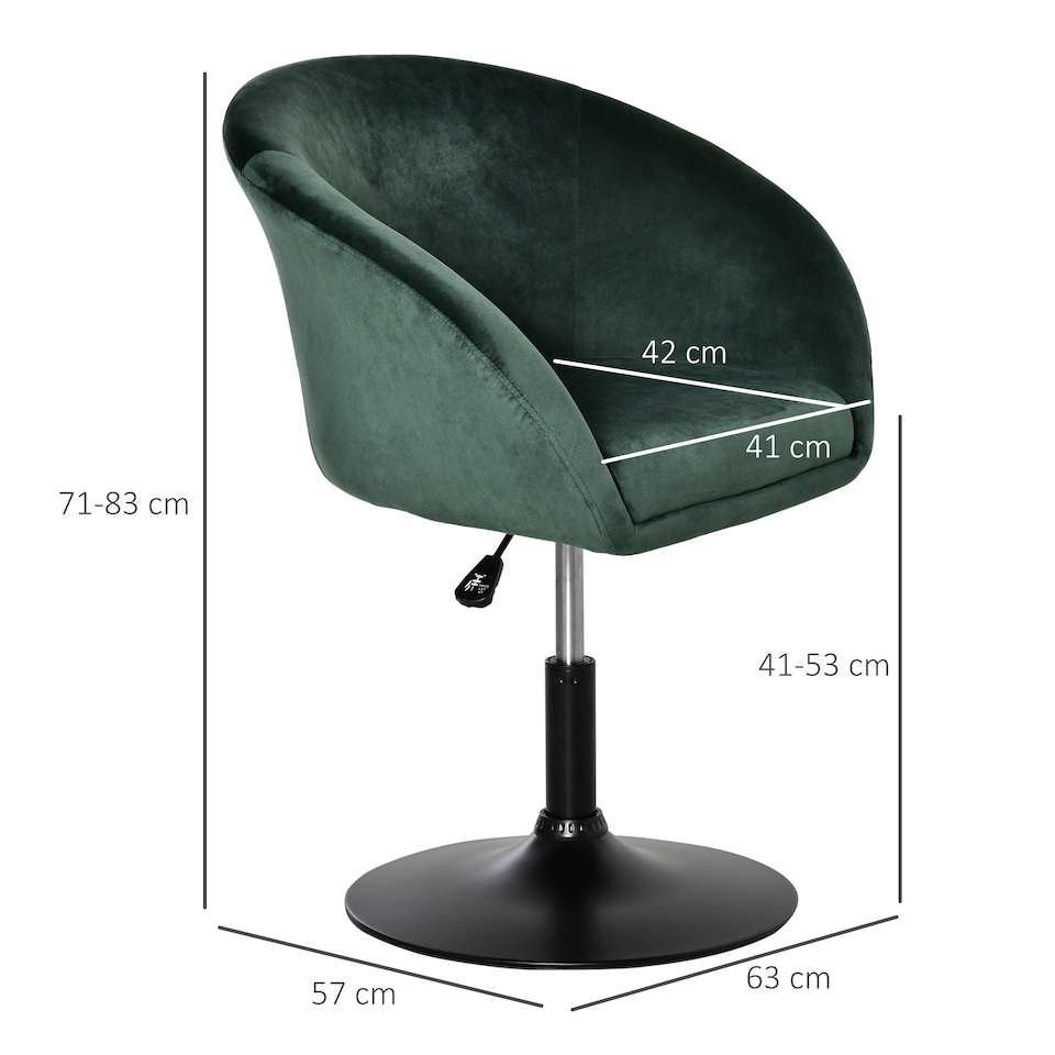 image 1 of HOMCOM Dressing Table Chair, 360 Swivel Velvet-feel Upholstered Vanity Chair with Tub Seat, Back, Adjustable Height for Bedroom Makeup, Green