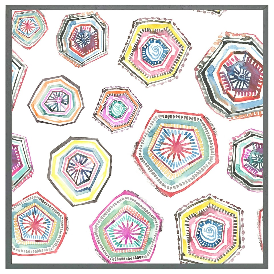 image 1 of Hand painted multicolour watercolour  geometrical pattern (Picutre Frame) Brown | XS