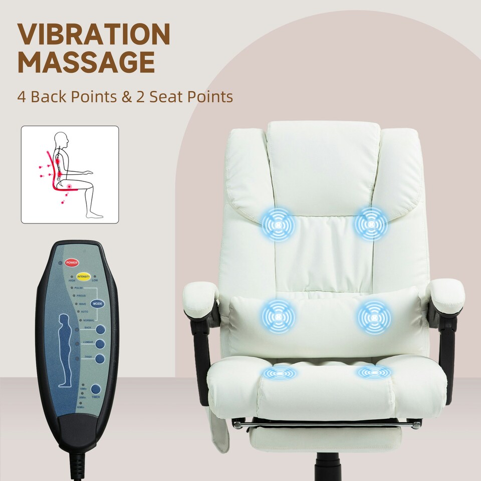 image 1 of Vinsetto PU Massage Office Chair Height Adjustable Computer Chair White