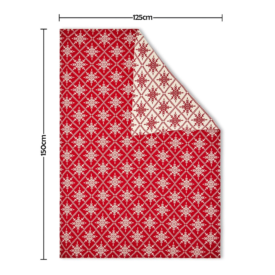 image 1 of Christmas Traditional Snow Flake Reversible Throw, Red