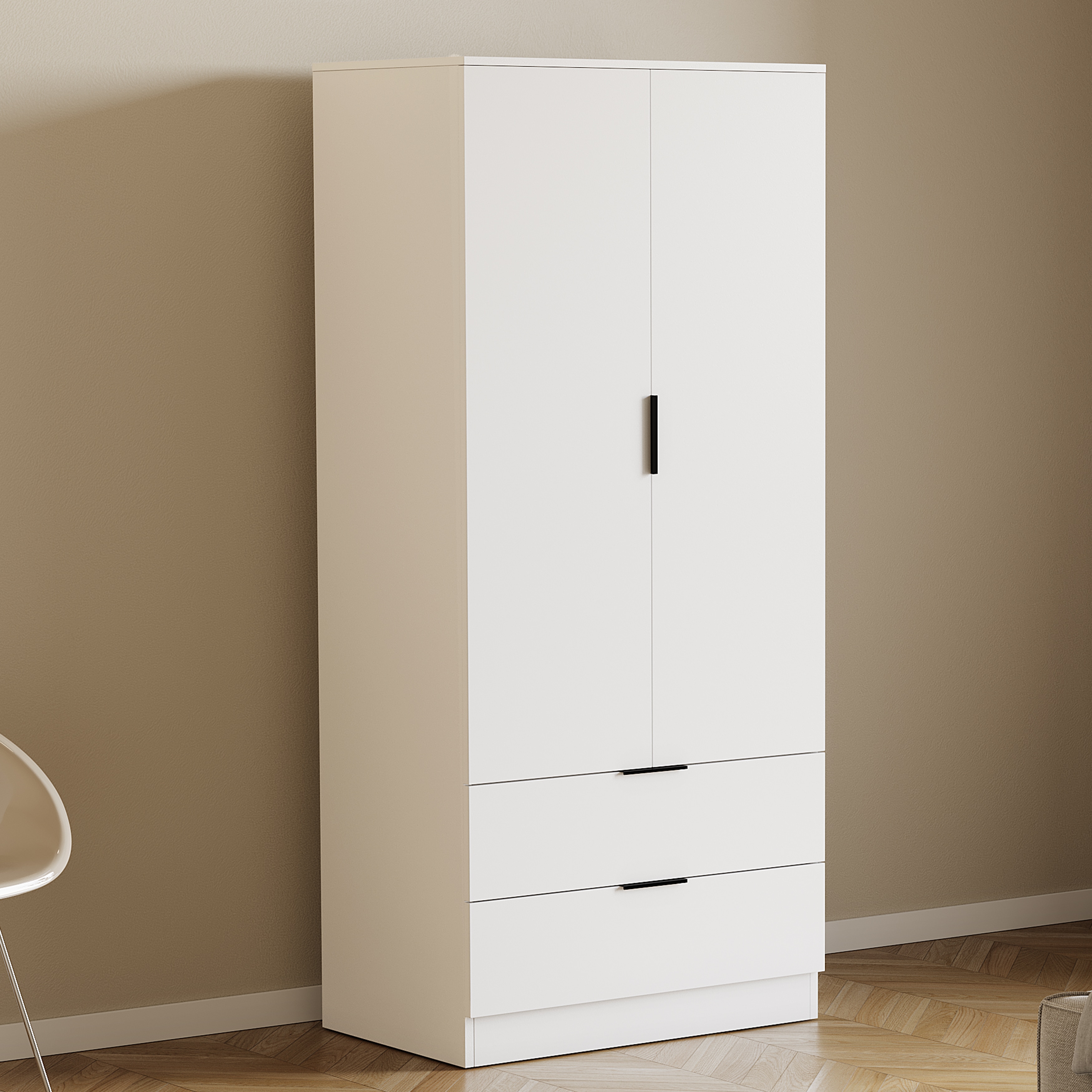 Vida Designs Trega 2 Door 2 Drawer Wardrobe Bedroom Storage Unit with Hanging Clothes Rail - White